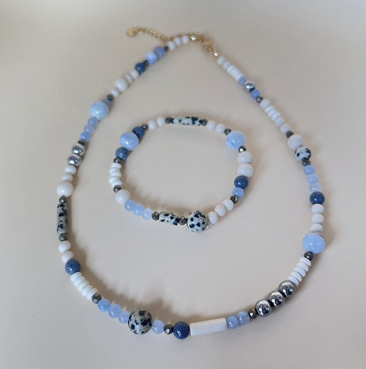 chokery Komplet choker i bransoletka z kamieni naturalnych