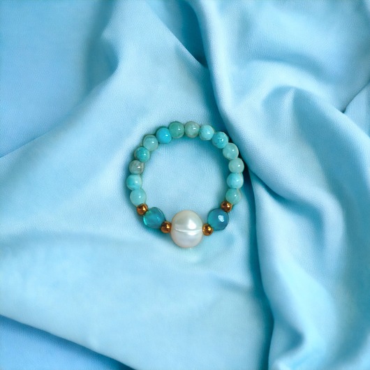 pierścionki elastyczne Pierścionek : summer : perła, hemimorfit, agat