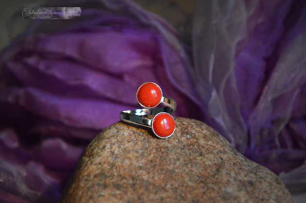 pierścionki srebrne Koral naturalny Pierścionek podwójny Kolekcja baśniowa