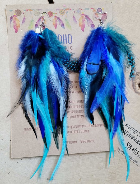 kolczyki z piórami Kolczyki z piór, niebieskie
