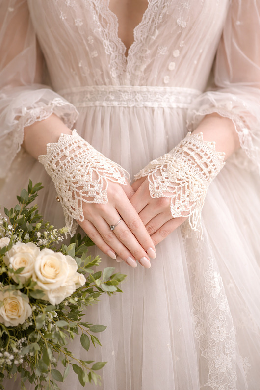 rękawiczki damskie Mankiety koronkowe kremowe z koraliczkami lace cuffs