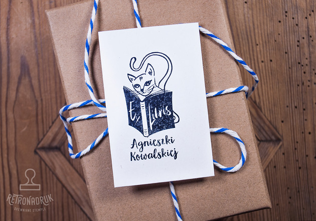 stemple Stempel Ex Libris, czytający kot