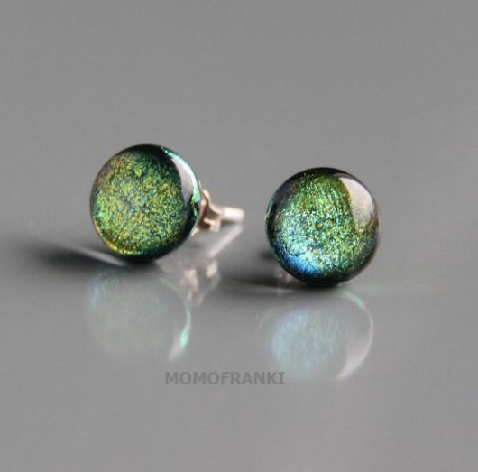 kolczyki szklane green sparkles