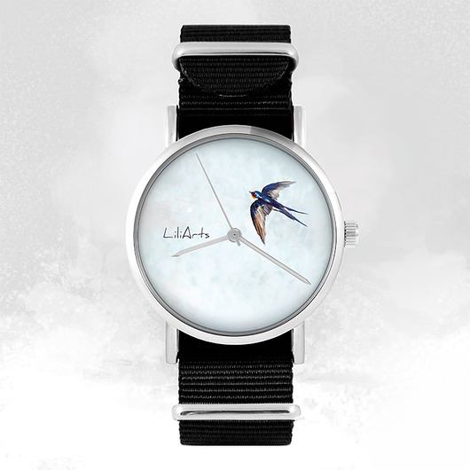 zegarki damskie Zegarek - Jaskółka - czarny, nylonowy