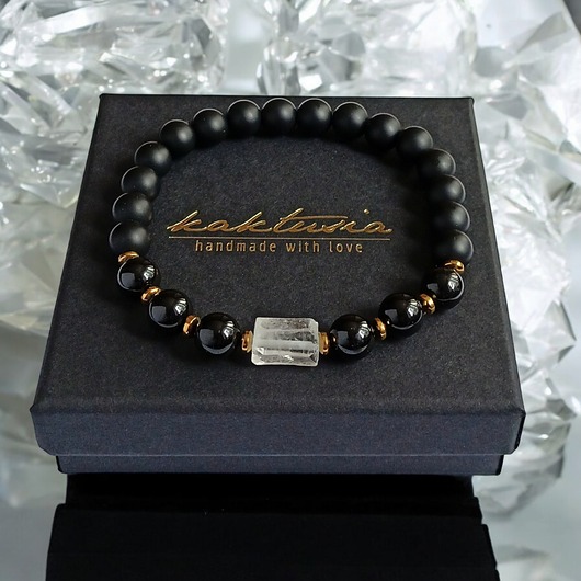 biżuteria męska OCZYSZCZENIE,OCHRONA, SIŁA :: kryształ górski, turmalin, onyks : gold