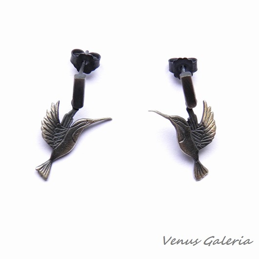 Kolczyki - Kolibry szare  VENUS GALERIA