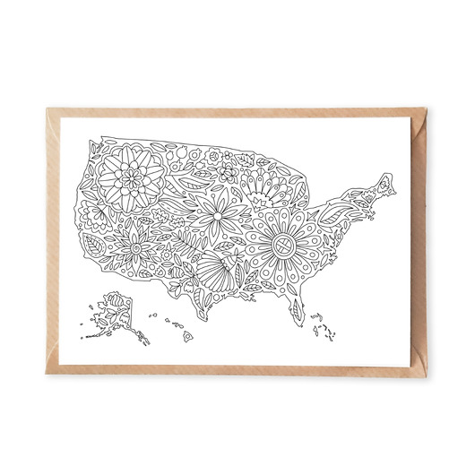 Mapa USA Kwiaty - Pocztówka do Kolorowania Anna Grunduls Design