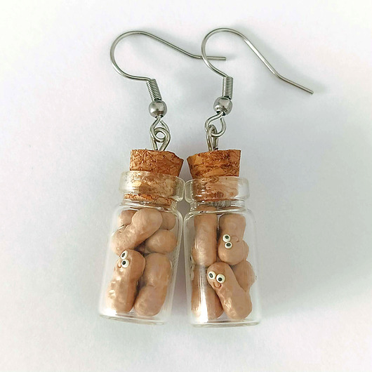 kolczyki z masy plastycznej Śmieszne Kolczyki Fistaszki w Słoiczkach