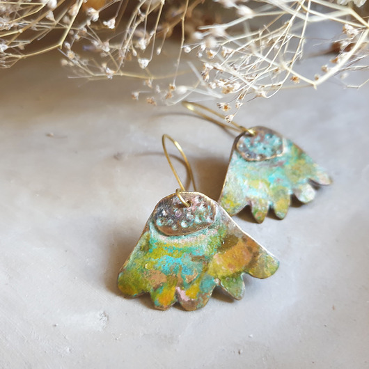 kolczyki z mosiądzu Kolczyki artystyczne patynowane kwiaty z mosiądzu