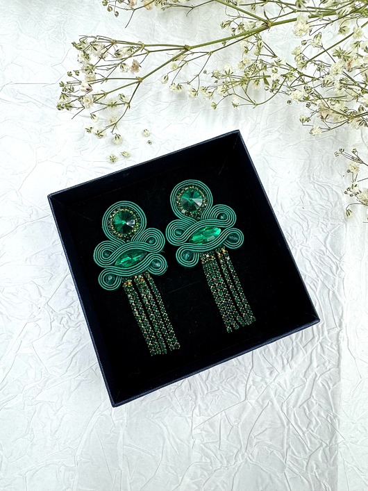 kolczyki soutache Zielone eleganckie kolczyki sutasz