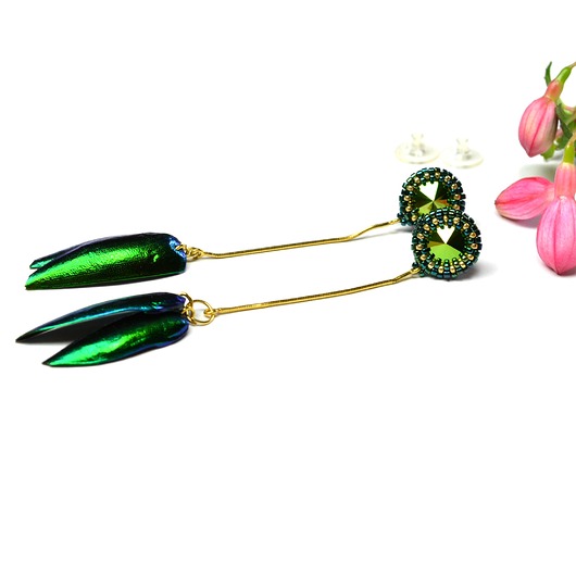 kolczyki swarovski Yashil II, szmaragdowe kolczyki z kryształami Swarovskiego, beading