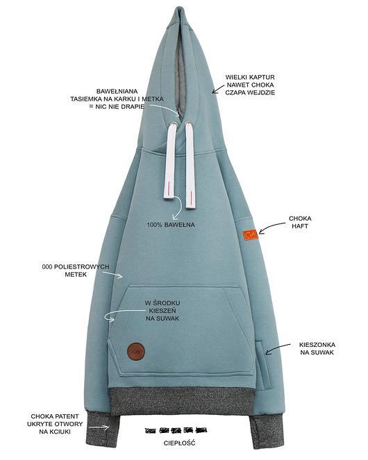 bluzy męskie Bluza z kapturem, 3 kieszenie CHOKA LAZY KANGAROO GREY BLUE