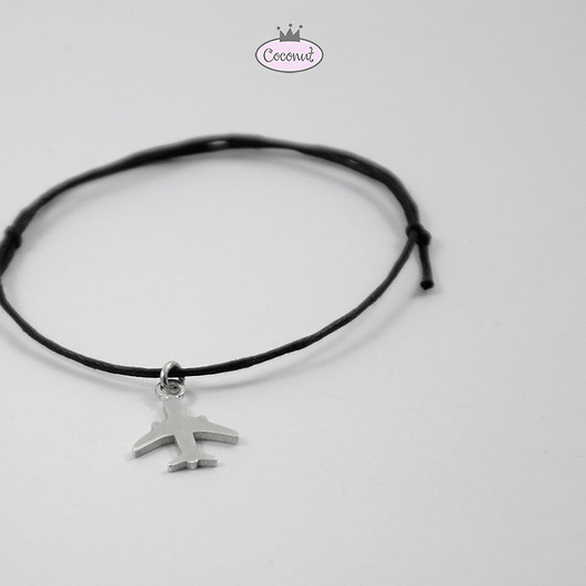 bransoletki na sznurku Bransoletka SAMOLOT srebrno charms