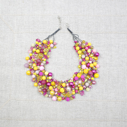 kolie 7037 Różowy, żółty naszyjnik, kolia