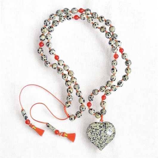 wisiory UNIKATOWY naszyjnik supełkowany : jaspis dalmatyński na pomarańczowo