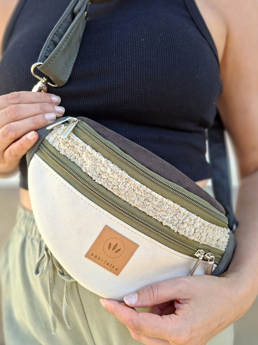 saszetka nerka Zamszowa nerka basic Kremowo-Szałwiowa