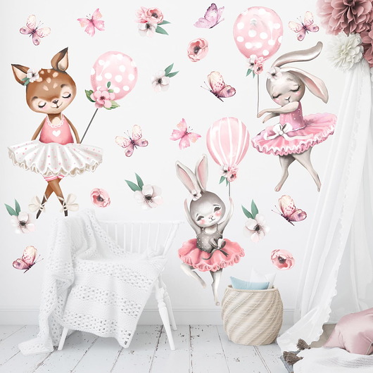 naklejki ścienne do pokoju dziecka Sarenka, Króliczki, Balony  - Naklejka na ścianę