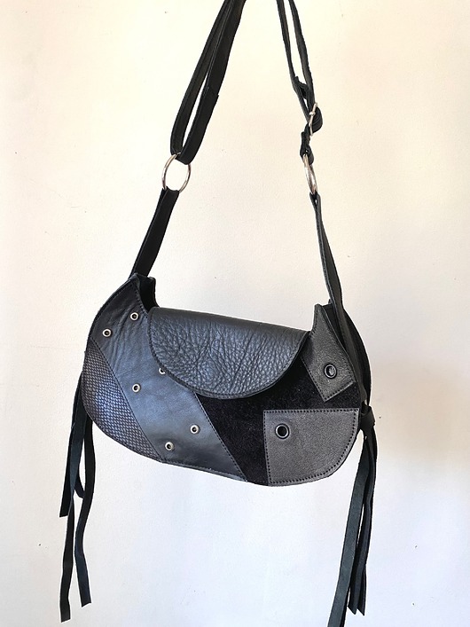 torby na ramię Skórzana czarna torebka handmade z upcyklingu patchwork