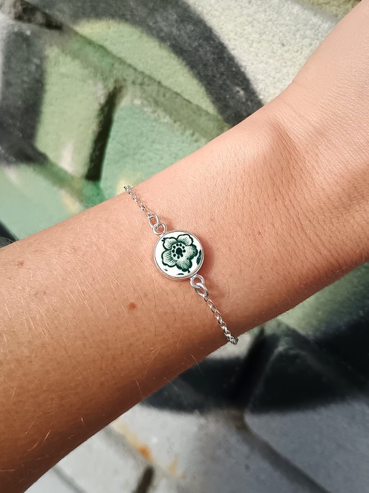 bransoletki ceramiczne Bransoletka z zielonym kwiatkiem