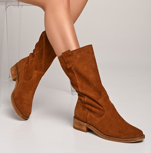 kozaki damskie Krótkie Kozaki Skórzane (6988)