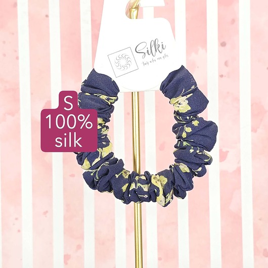gumki do włosów S wąska gumka jedwabna do włosów jedwab naturalny scrunchie granatowa