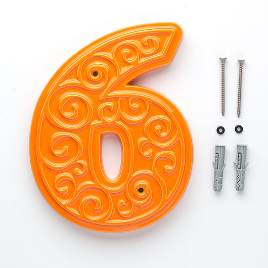 napisy dekoracyjne i tabliczki Numer domu, cyfra 6 pomarańczowa, do przykręcenia
