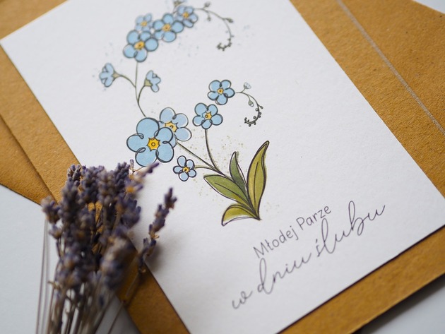 kartki scrapbooking Kartka na ślub rustykalna Niezapominajki