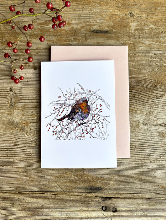 kartki okolicznościowe - wydruki Rudzik- Kartka- Grafika- Ilustracja- Ptaki