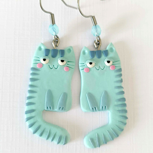kolczyki z masy plastycznej Kolczyki Śmieszne Niebieskie Koty