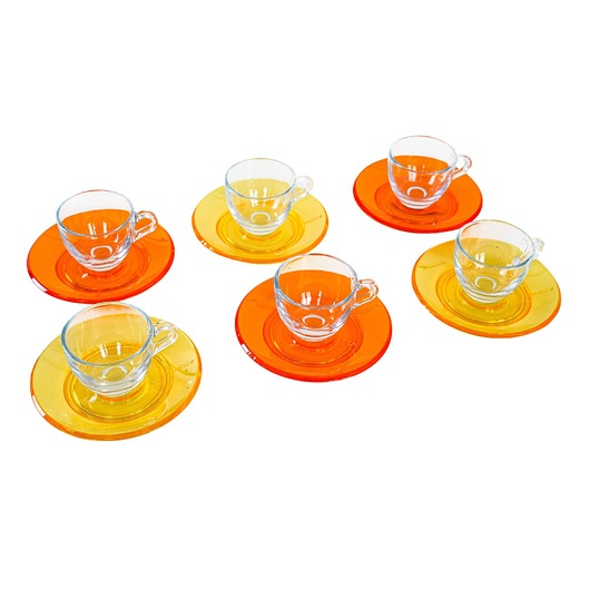 filiżanki Komplet filiżanek szklanych, włoski design, lata 70, Fratelli Guzzini
