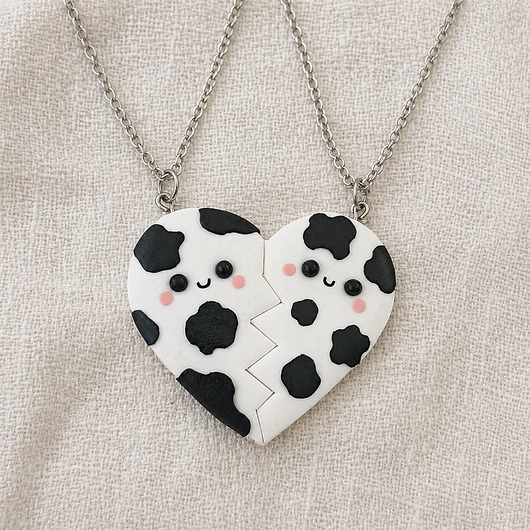 naszyjniki - inne Naszyjnik Przyjaźni Serce Krówka