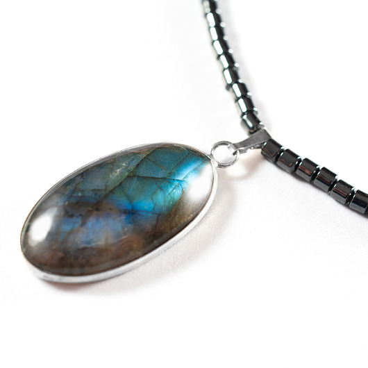 kolie Naszyjnik z labradorytem i hematytem. [ŁN16]