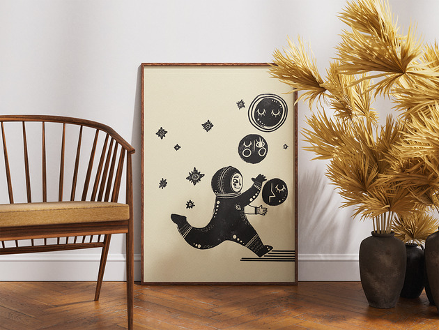 plakaty Plakat print, księżyc, kosmonauta, planet, kosmos