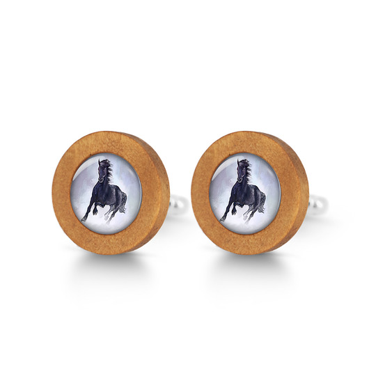 spinki do mankietów Czarny koń - drewniane spinki do mankietów