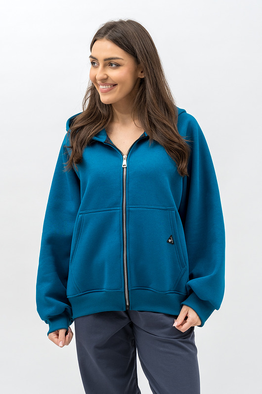 bluza z kapturem damska Bluza z kapturem na zamek ,,IKBAL" petrol