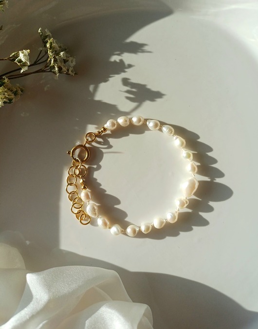 bransoletki - inne Klasyczna bransoletka z pereł naturalnych, supełkowana