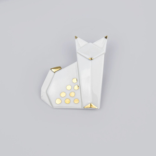 Broszka Pozłacana Porcelanowa Origami Kot StehlikDesign