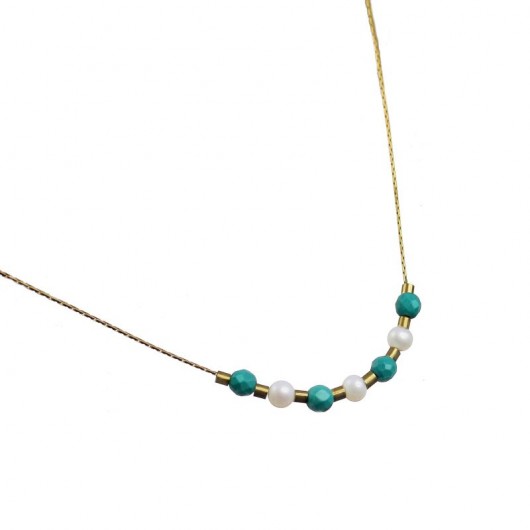 POPLAVSKY Naszyjnik GOLD TURQUOISE & PEARL POPLAVSKY