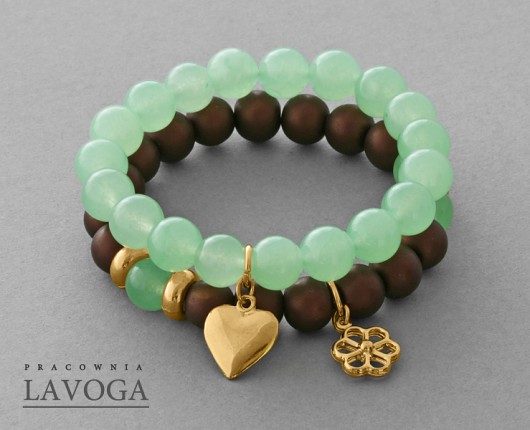 Green jade & brown pearl set with pendants. Lavoga