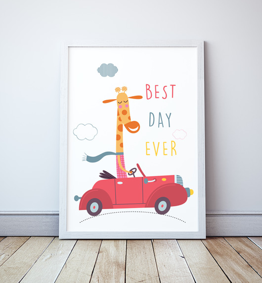Autko, Samochód, Żyrafa, plakat Wallie Studio Dekoracji