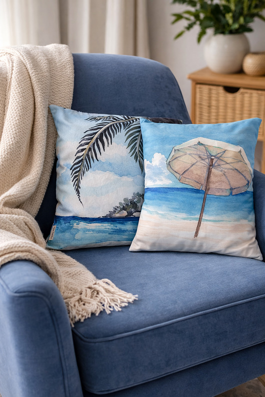 poduszki z grafiką Welurowe poszewki dekoracyjne Plaża  Zestaw 2 sztuki