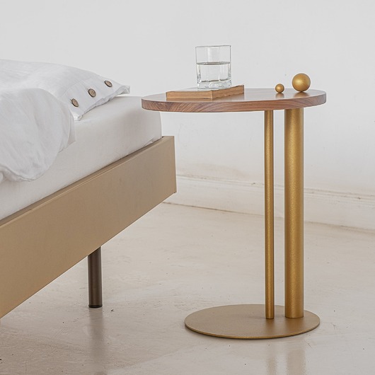 stoliki kawowe ORBIS DUO metalowy designerski stolik pomocniczy z drewnianym blatem