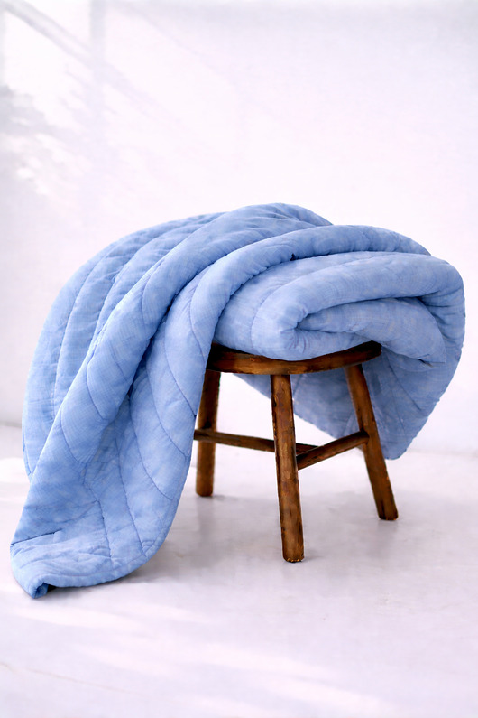 tekstylia - różne Lniana kołdra bezposzewkowa 140x200cm - niebieski