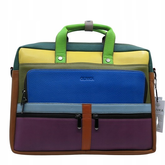 torby na ramię Aktówka torba na laptopa skórzana rączki regulowany pasek kieszenie OLIVKA