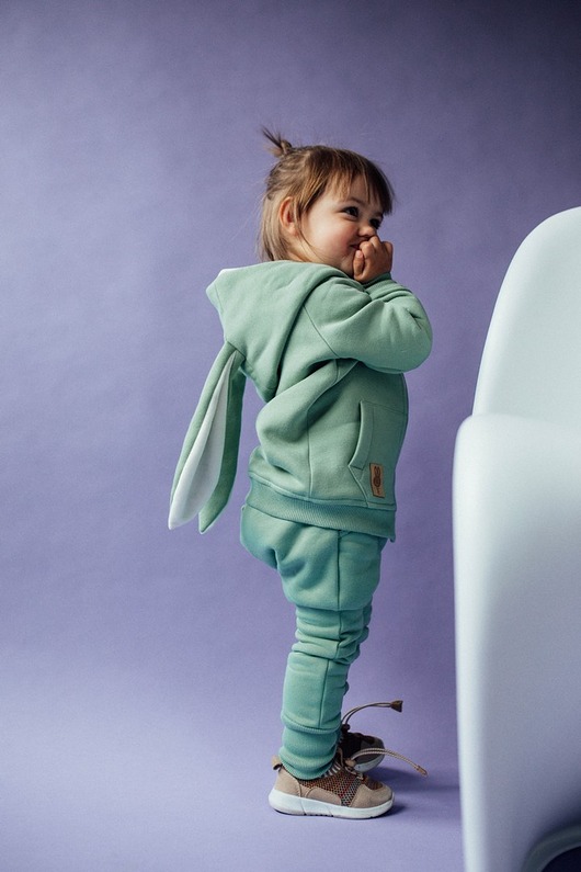bluzy dla chłopców Bluza z kapturem z uszami królika dla dziecka zielona