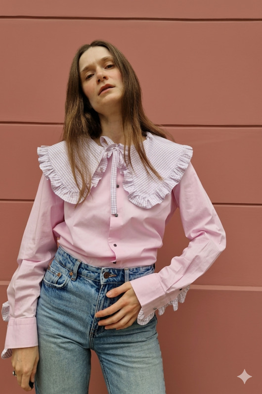 koszule damskie  Koszula z kołnierzem różowa upcykling 1/1