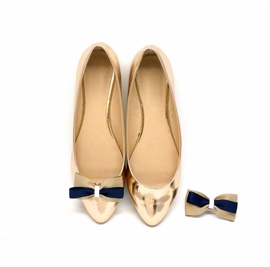 Kokardki Beige&Navy- klipsy do butów Coquet