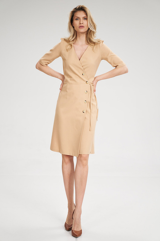 sukienki midi damskie Elegancka sukienka kopertowa midi z krótkim rękawem - M703