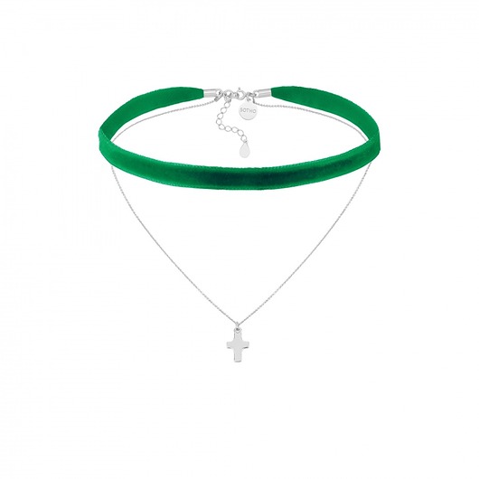 Zielony choker z łańcuszkiem z krzyzykiem SOTHO