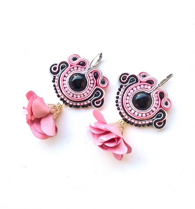 kolczyki soutache Sutaszowe kolczyki SWEET ROSE z kwiatami